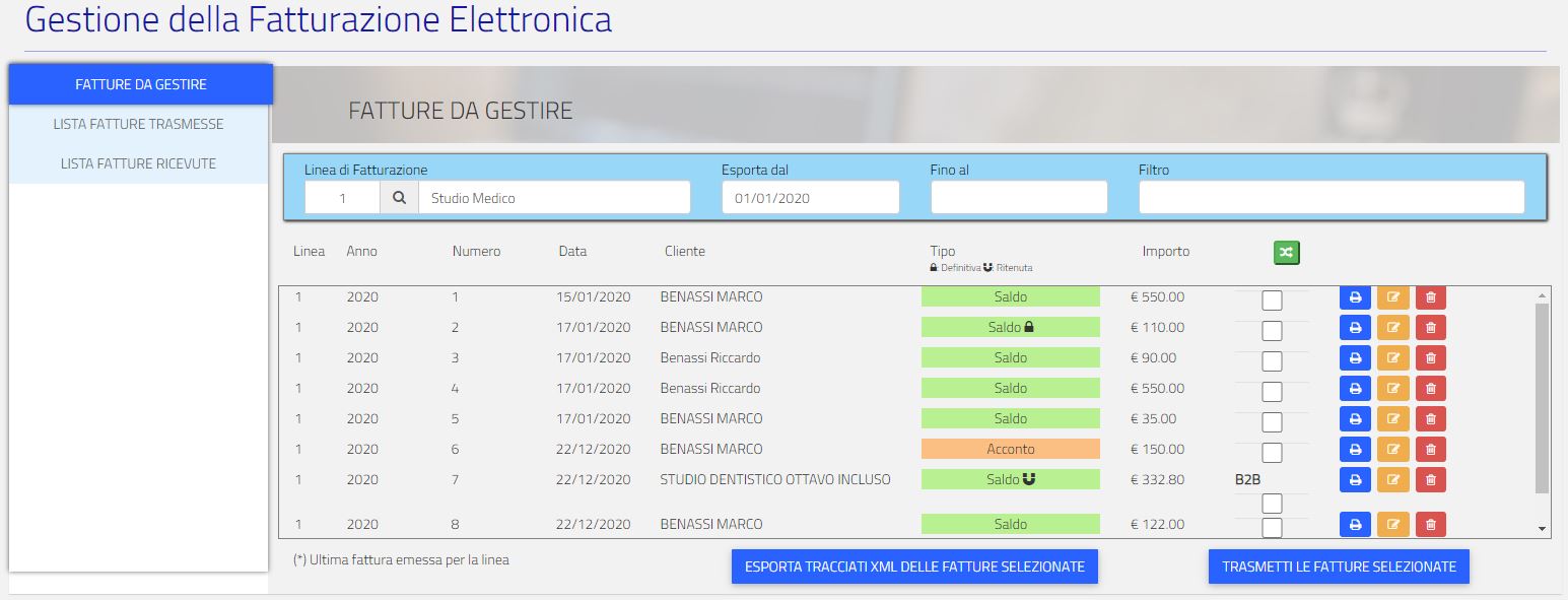 Fig.4 - Gestione della Fatturazione Elettronica - Fatture Attive da trasmettere