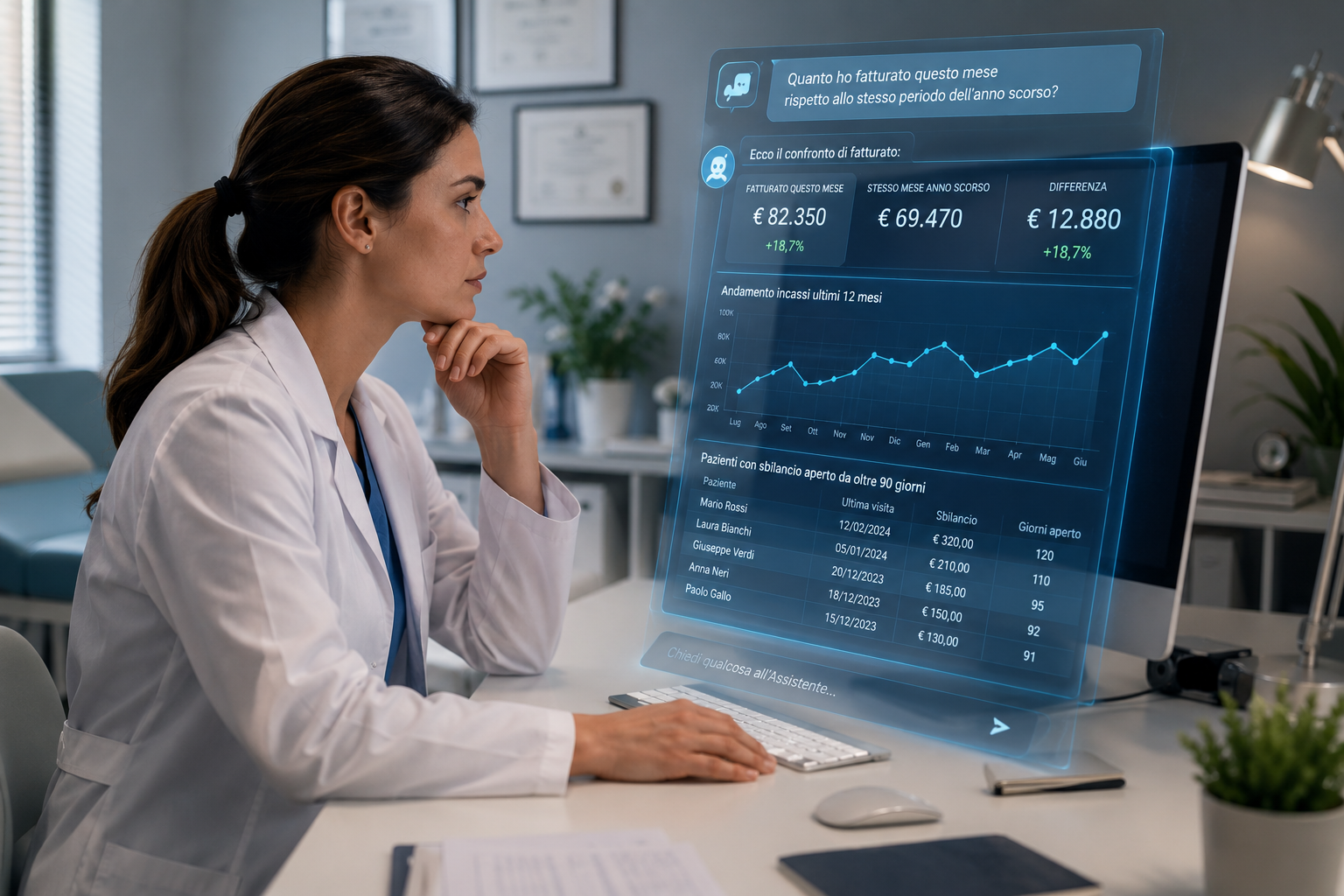 Grafici e KPI generati in tempo reale dall'Assistente AI