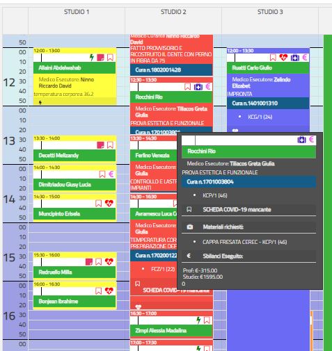Il Planner del Gestionale I-Med - suddiviso per Sale, consente di visualizzare gli appuntamenti in modo familiare.