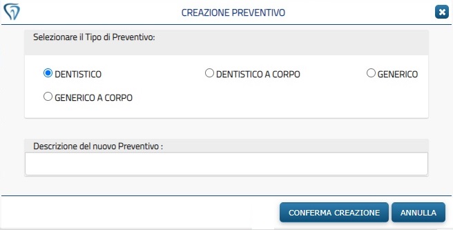 Creazione del Preventivo: Scelta della tipologia