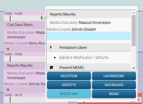 La Gestione dell'appuntamento avviene con un semplice click sull'appuntamento desiderato.